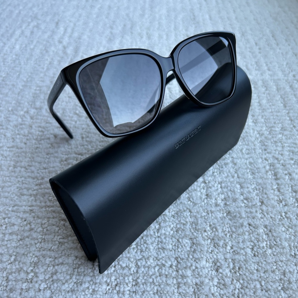 Saint Laurent Logo Square Cateye Black Sunglasses NEW